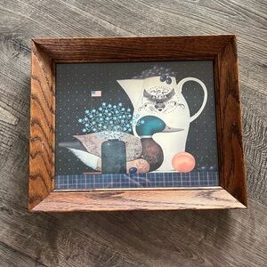 Framed Vintage Duck and Pitcher Art